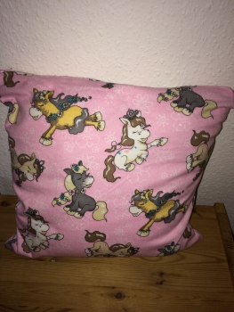 selbstgenähte Kissen-rosa Fleece mit Ponies